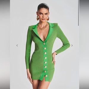 Retrofete Mimi Rib Knit Dress XS worn once in shimmery green color!